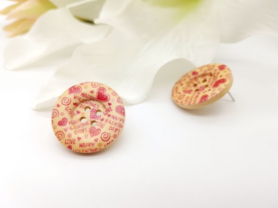 Preview: Love Knopf Ohrstecker Holz Button